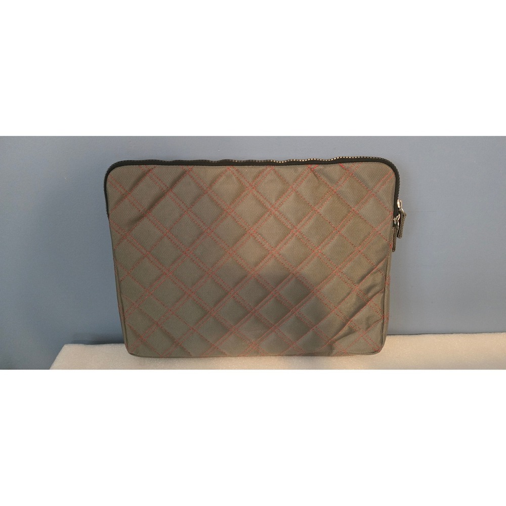 Grey Quilted Laptop Sleeve Case Red Diamond Stitching Padded Zippered 16x12